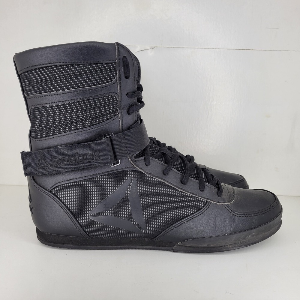 RARE Reebok Boxing Shoes Boots Boot High Top Mens Sz 9.5 US All Black 8.5 UK MMA